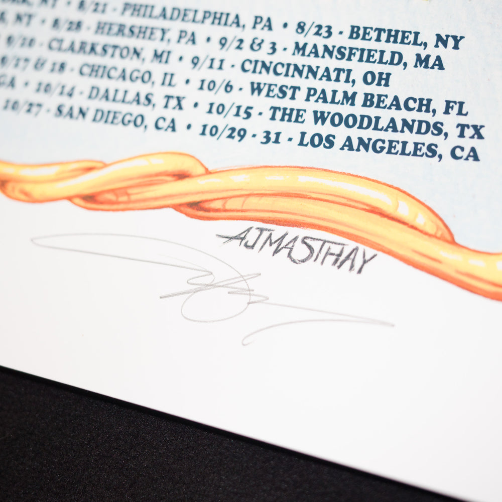 Close up of AJMasthayDeadandCompany2021TourPoster  with AJMasthay signature