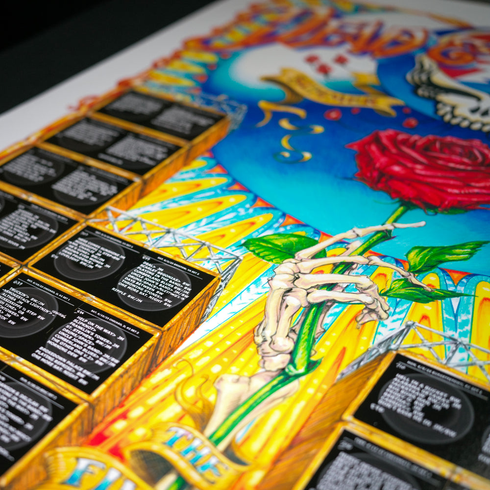 close up of dead and company poster with rose