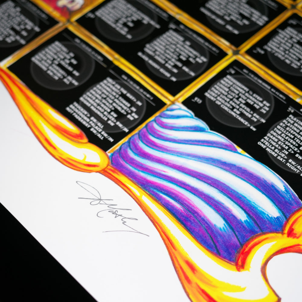 close up of artist signature on dead and company poster