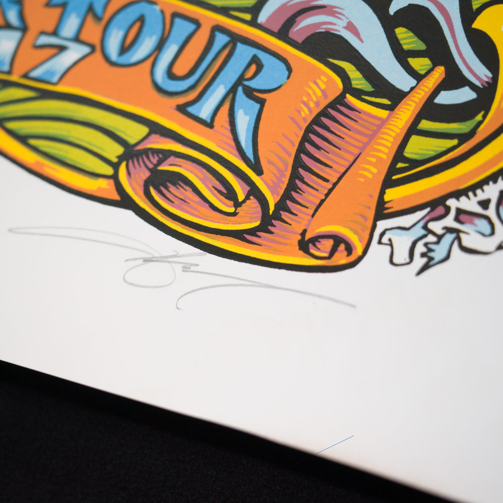 Close up of AJMasthayDeadandCompany2023SummerTourPoster with signature