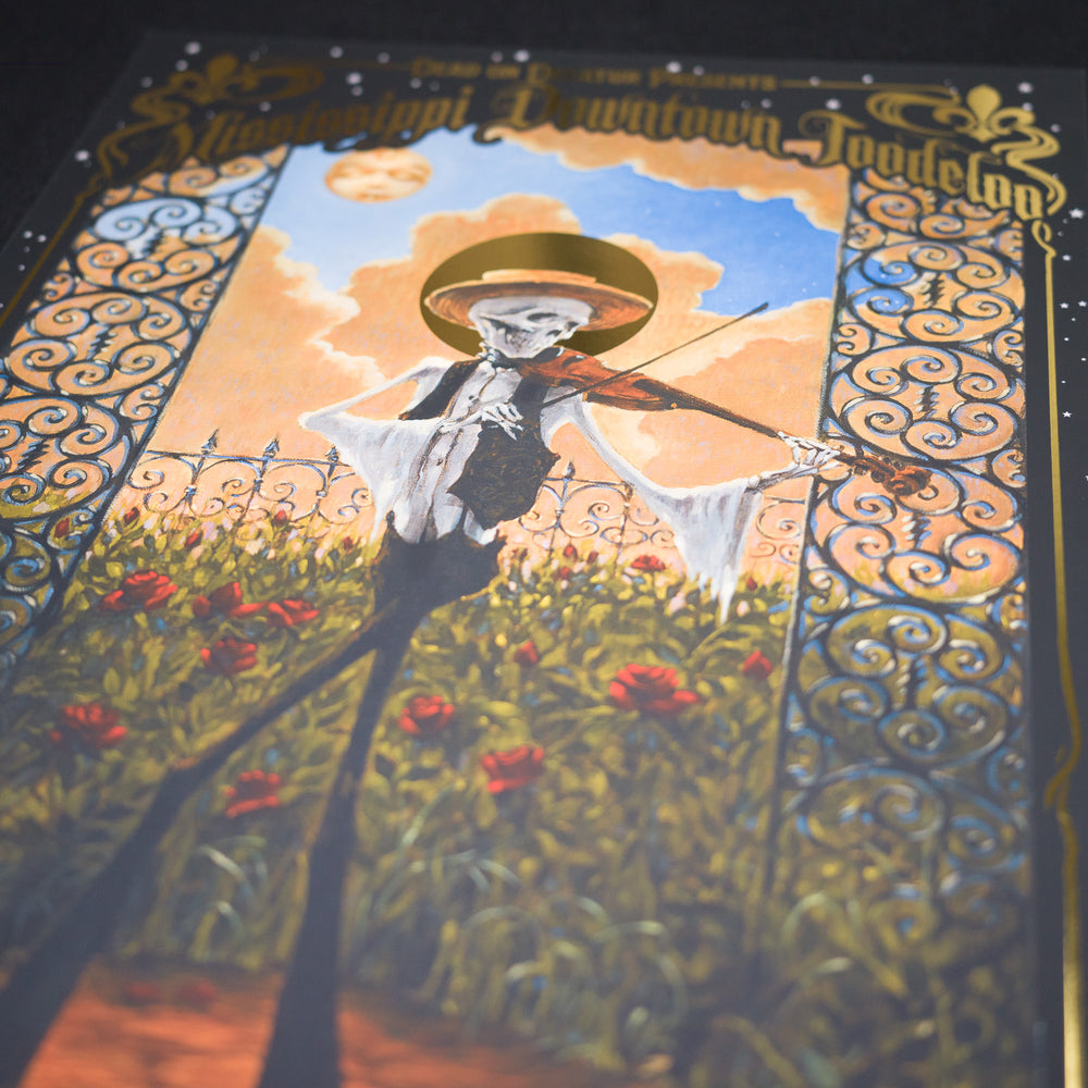 close up of stanley mouse poster with skeleton