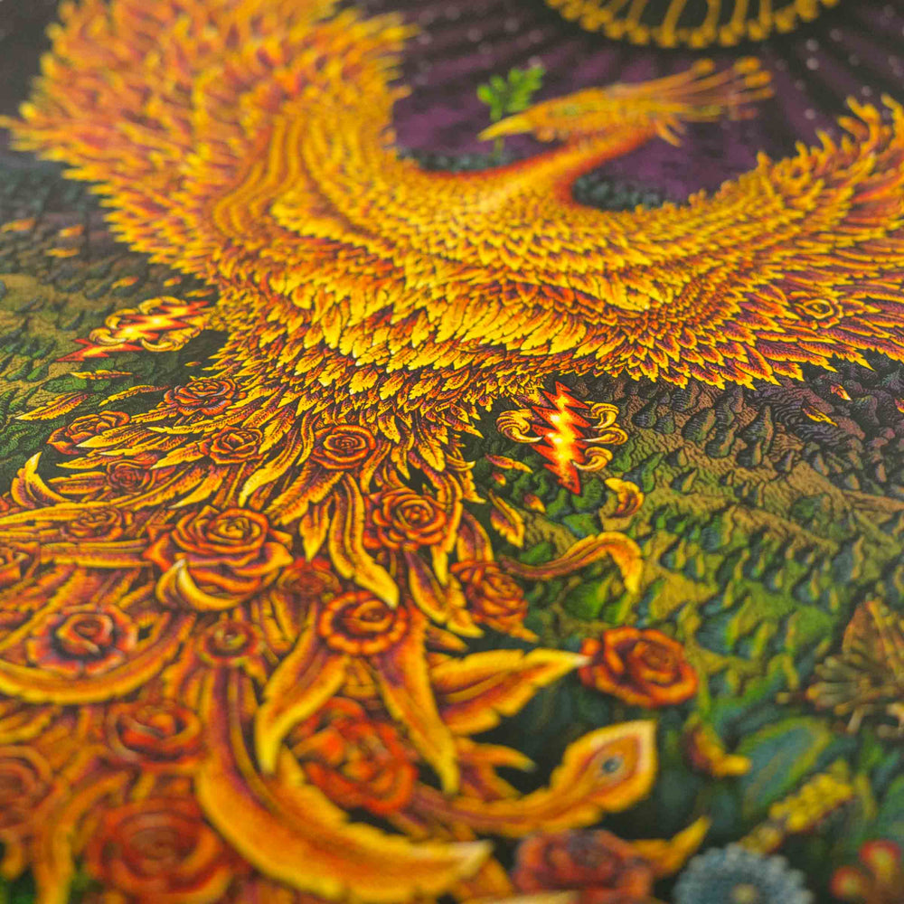 close up of emek dead and company poster with pheonix