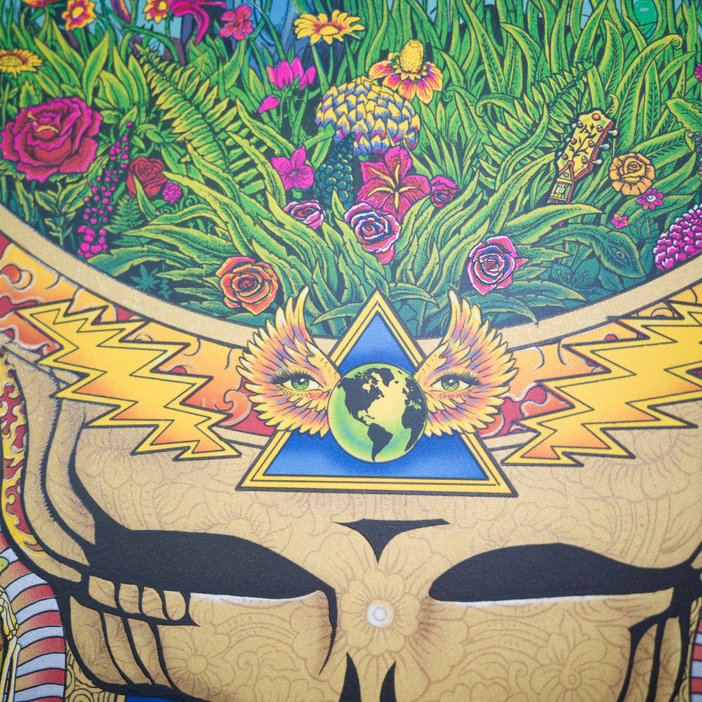 close up of grateful dead poster with flowers