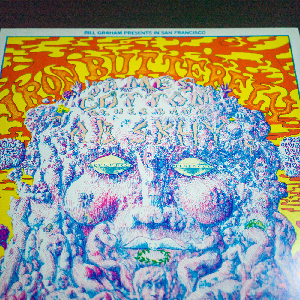 close up of lee conklin iron butterfly concert poster with face