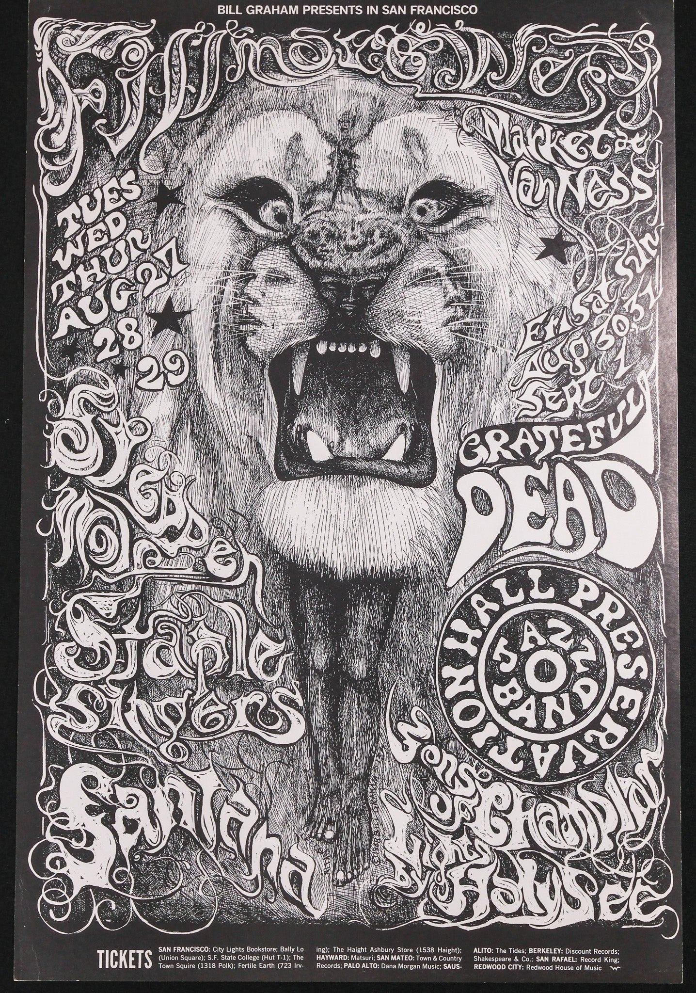 貴重■靉嘔■ライオン■シルクスクリーン■１９８９年サイン入り Lee Conklin Grateful Dead Santana Lion's Head 1968 San Francisco