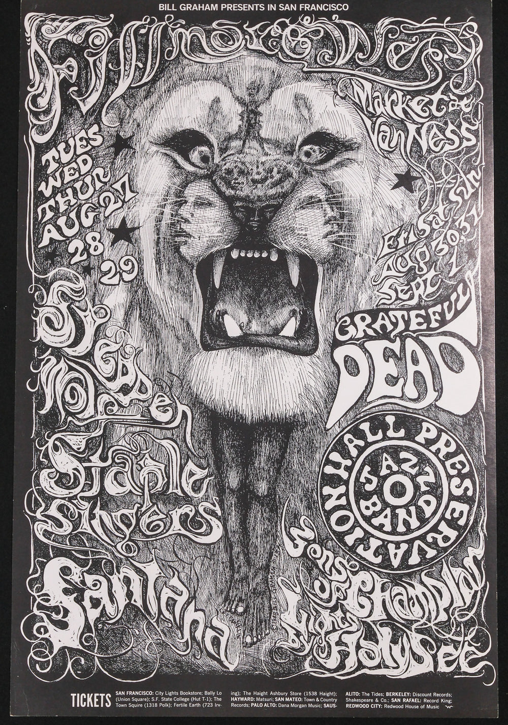 lee conklin grateful dead concert poster with black and white lion