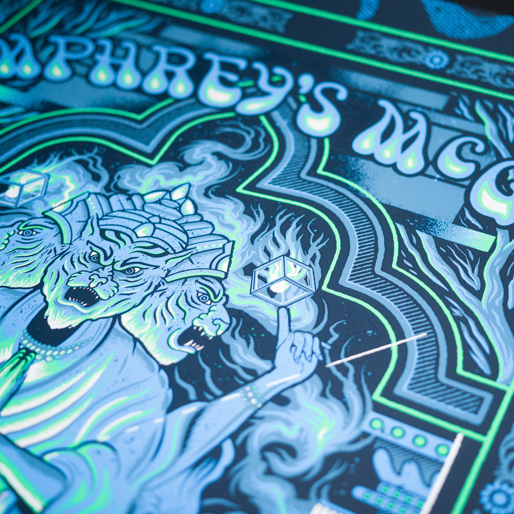 close up of Paul Kreizenbeck Umphrey sMcGee 2018 Asheville Concert Poster