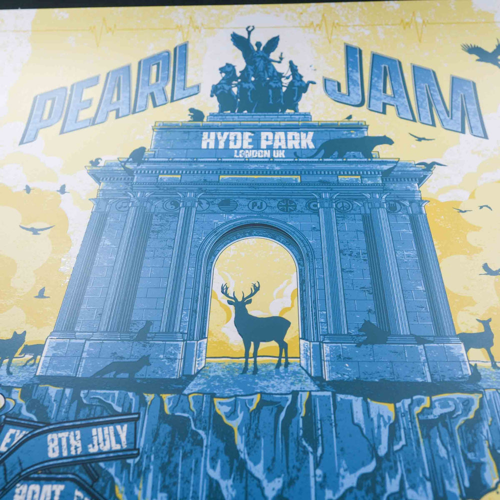 close up of rare dead concert poster with statue and deer