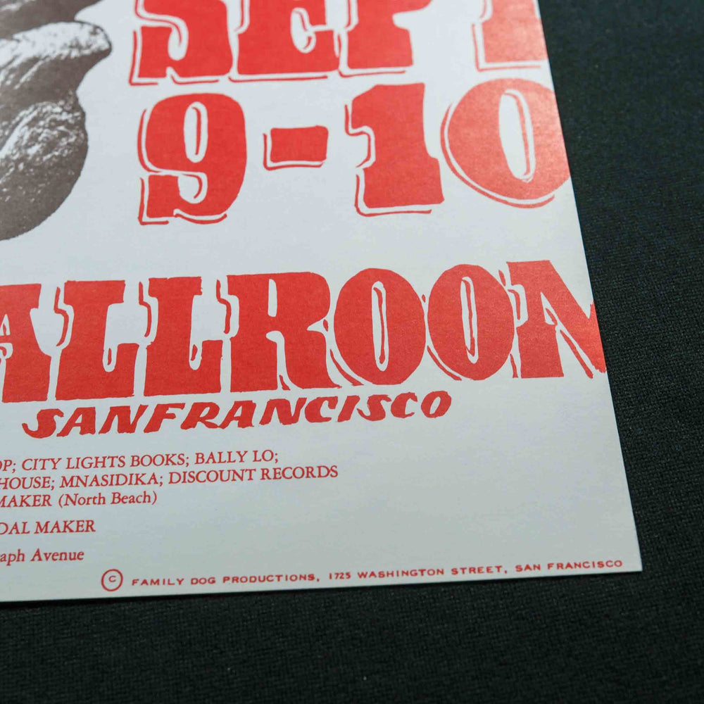 close up of Stanley Mouse RareDeadConcertPoster with red lettering and white background