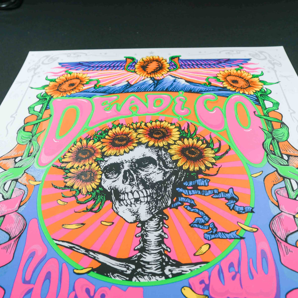 close up of richard biffle rare and dead concert poster with skeleton