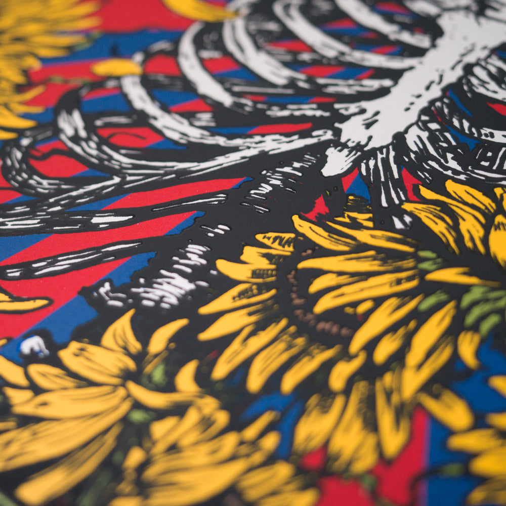 close up of RichardBiffleGratefulDeadFurthurPoster with skeleton