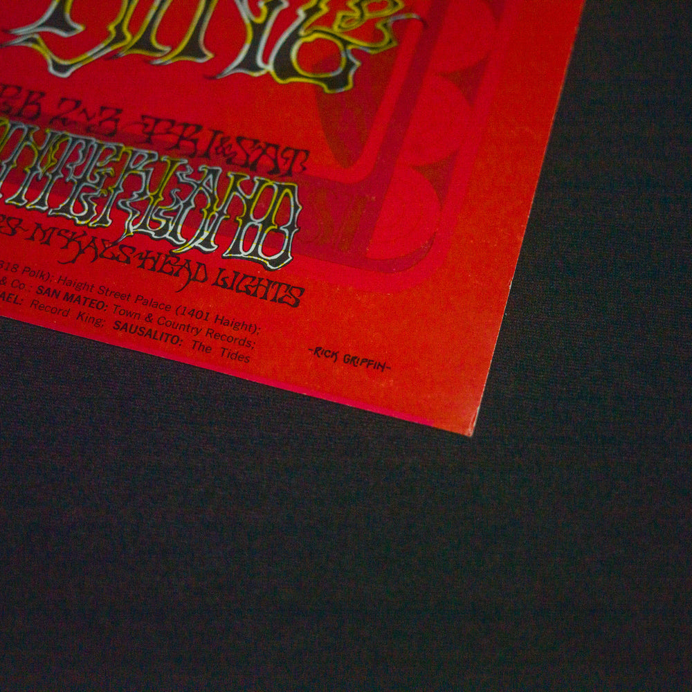 close up of RickGriffinJimiHendrix1968SanFranciscoConcertPoster with artist name