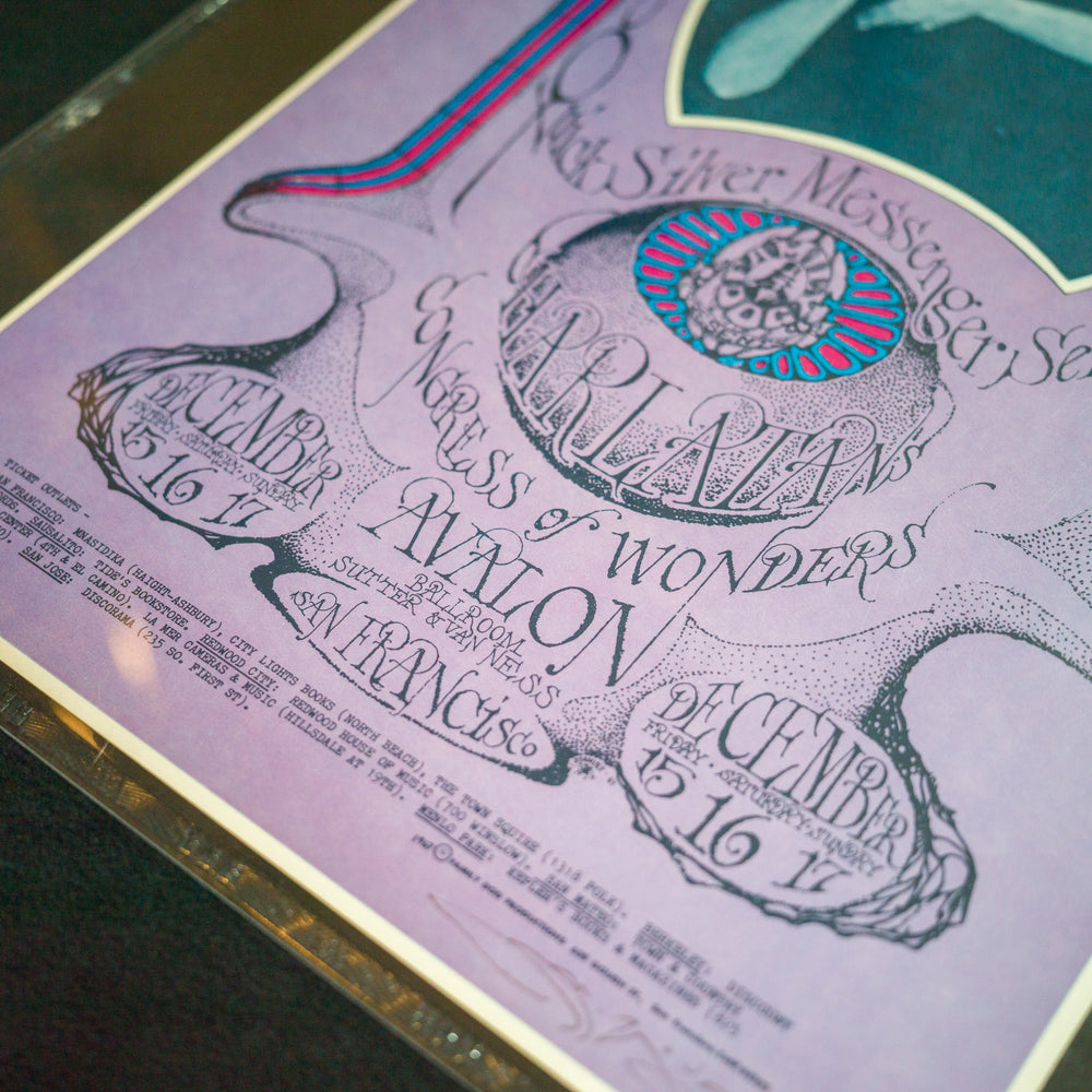 close up of StanleyMouseQuicksilverMessengerService1967FilmorePoster with purple background