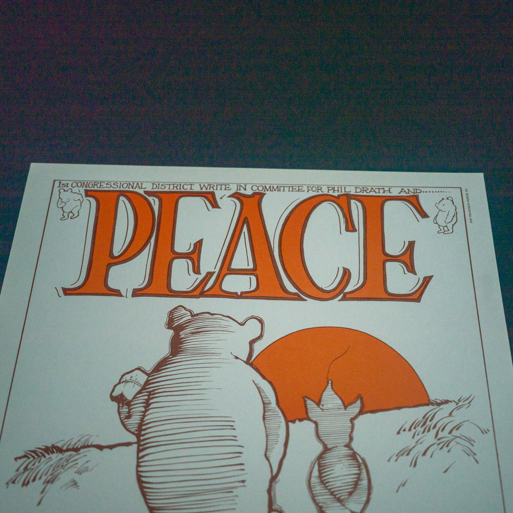 close up of StanleyMouseandAltonKelleyJoanBaezPeace1966SanFranciscoConcertPoster with word "peace"