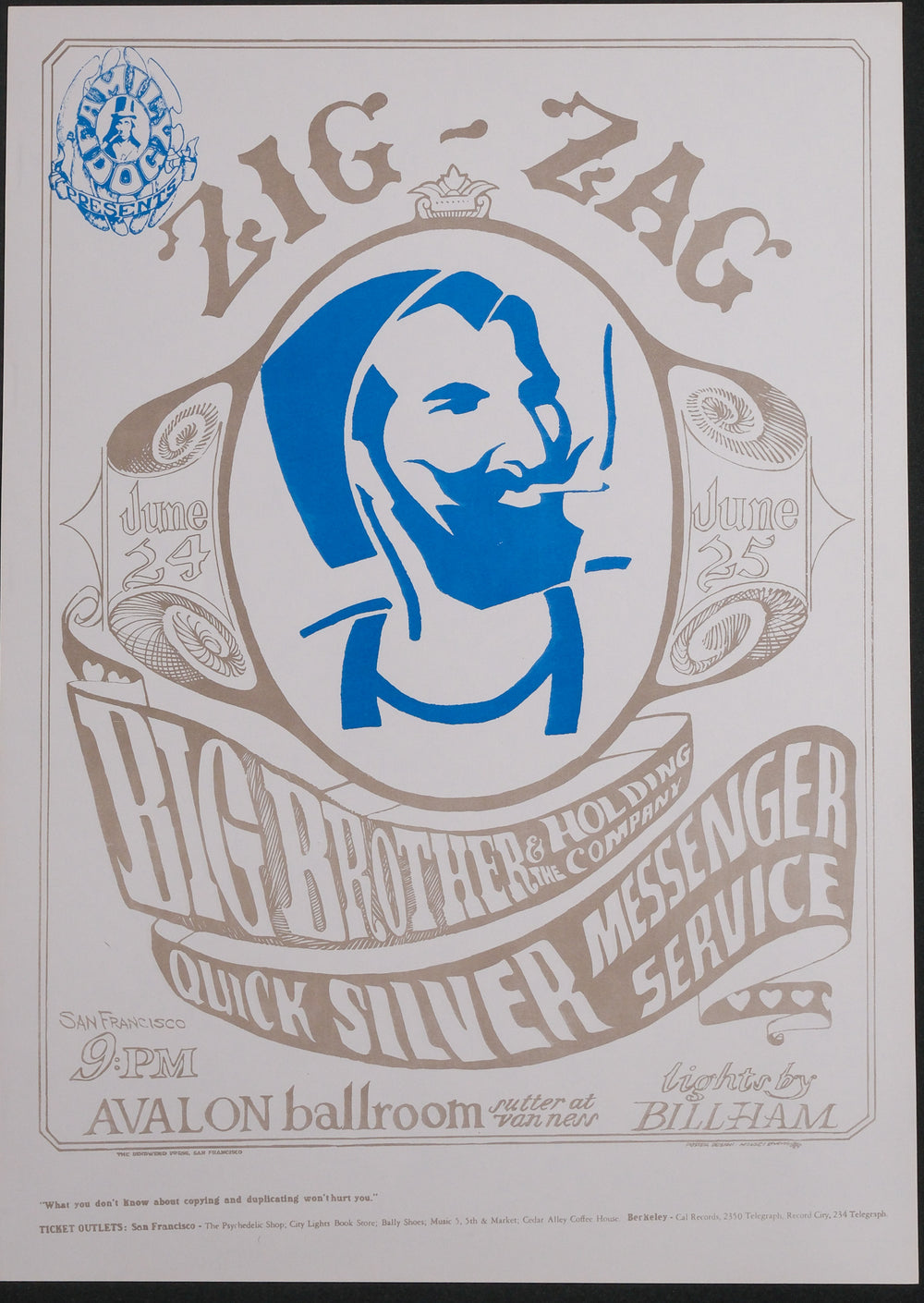 StanleyMouseandAltonKelleyQuicksilver1966SanFranciscoConcertPoster with blue man and white background
