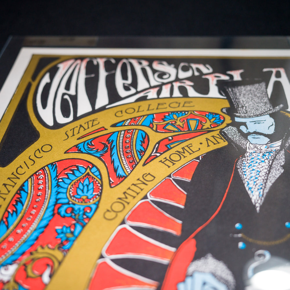 close up of StanleyMouseandAltonKellyJeffersonAirplane1966FilmorePoster with man in tophat