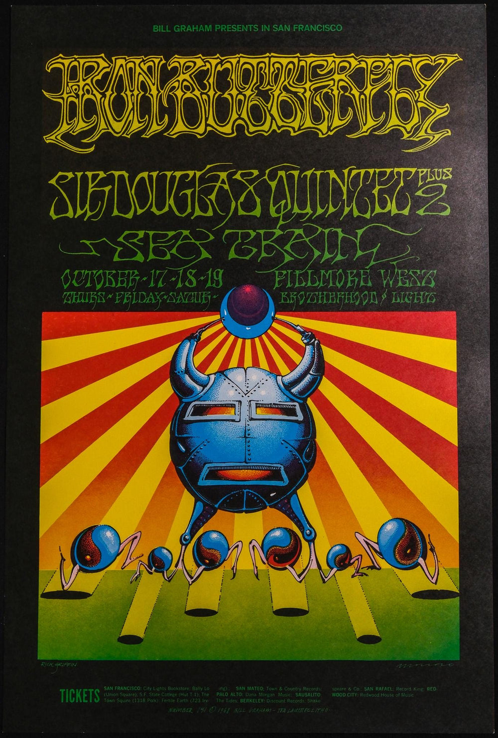 Rick Griffin Iron Butterfly 1968 San Francisco BG-141 Original 1st Printing Concert Poster
