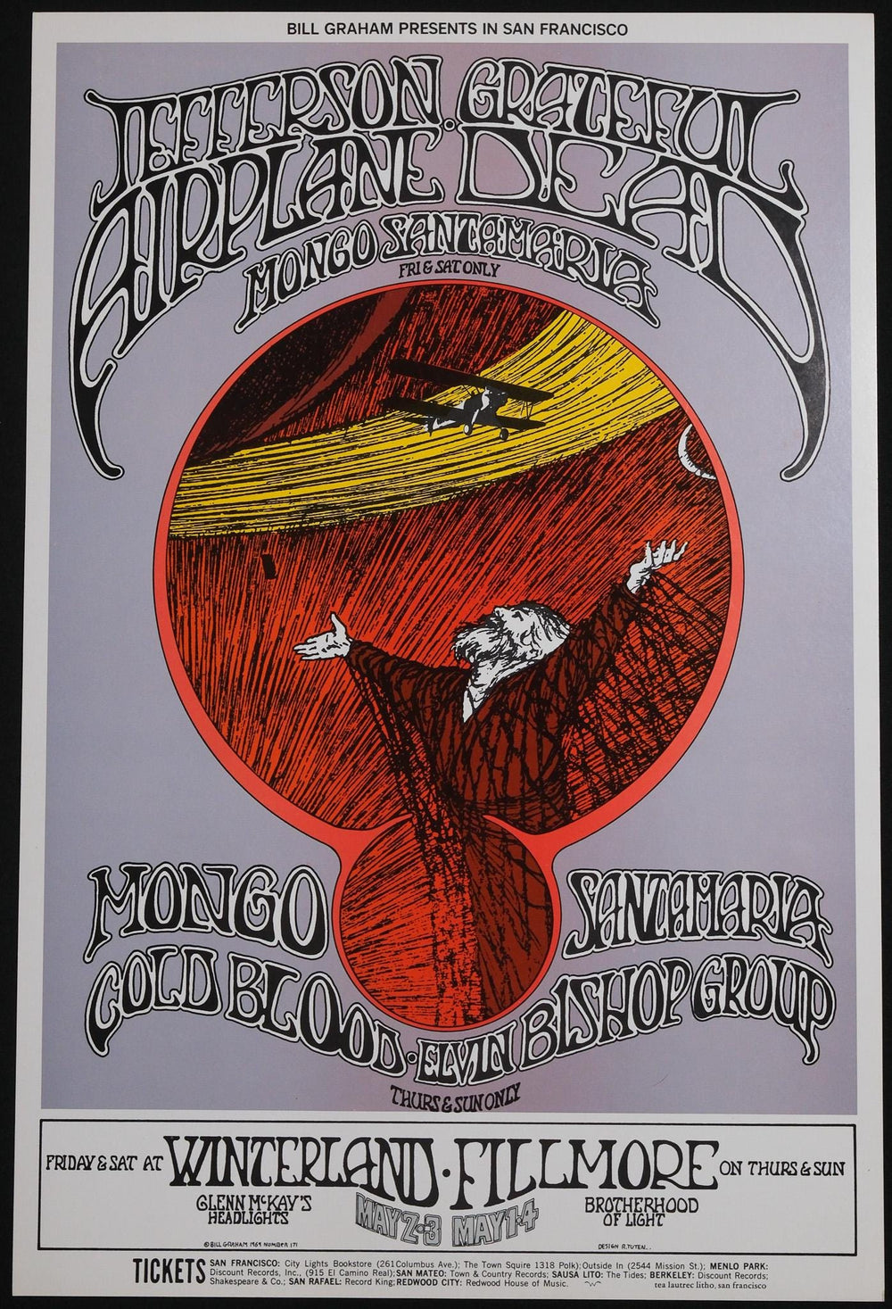 Randy Tuten Jefferson Airplane and Grateful Dead 1969 San Francisco BG-171 Concert Poster