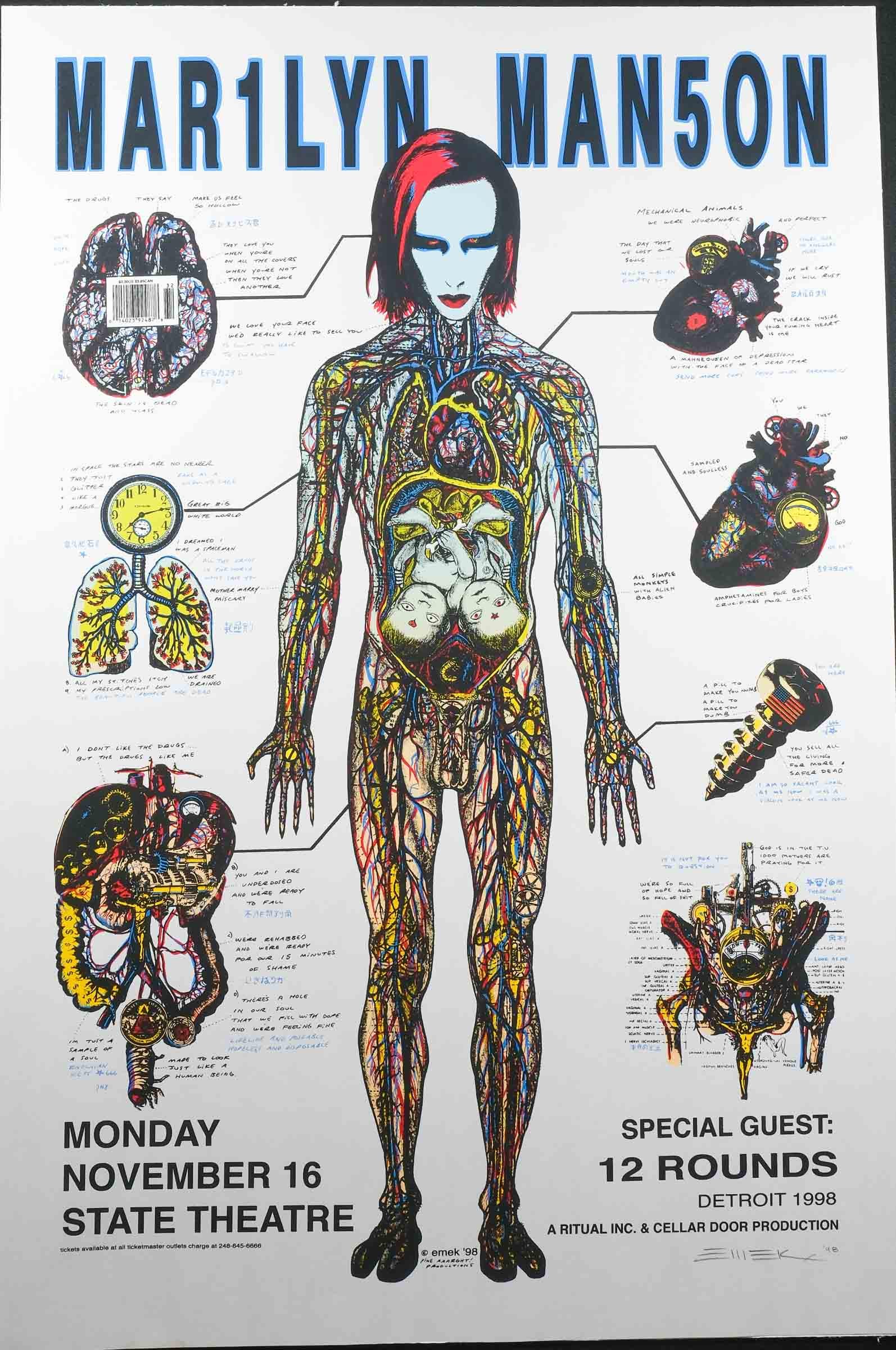 Emek Marilyn Manson 1998 Detroit Concert Poster – Rare Dead Posters