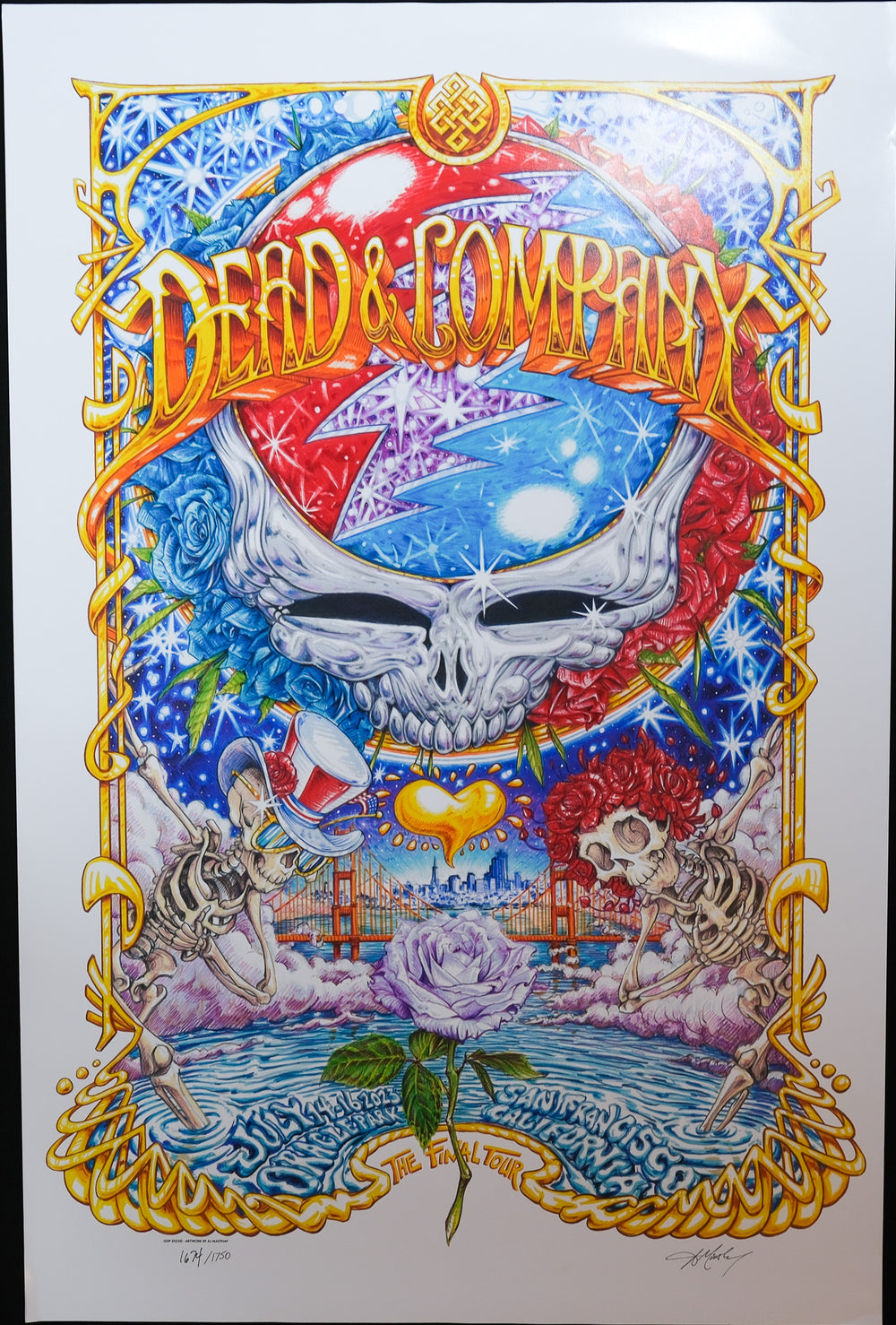 a dead and company poster with a big skull in the middle