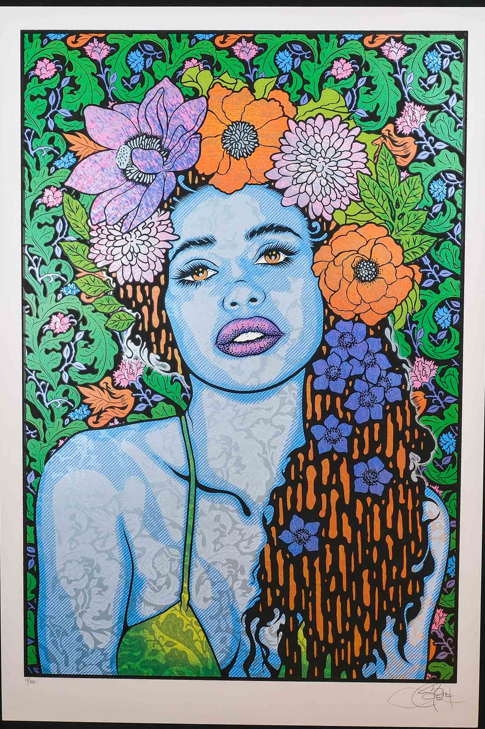 chuck sperry poster with blue woman and flowers