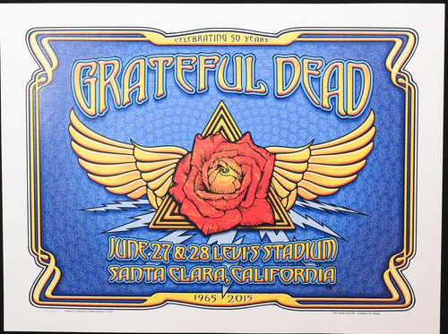 full size Grateful Dead poster with rose and blue background