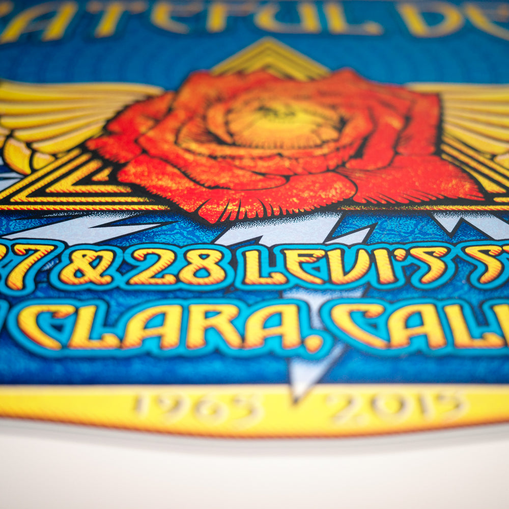 close up of red rose on a Grateful Dead poster