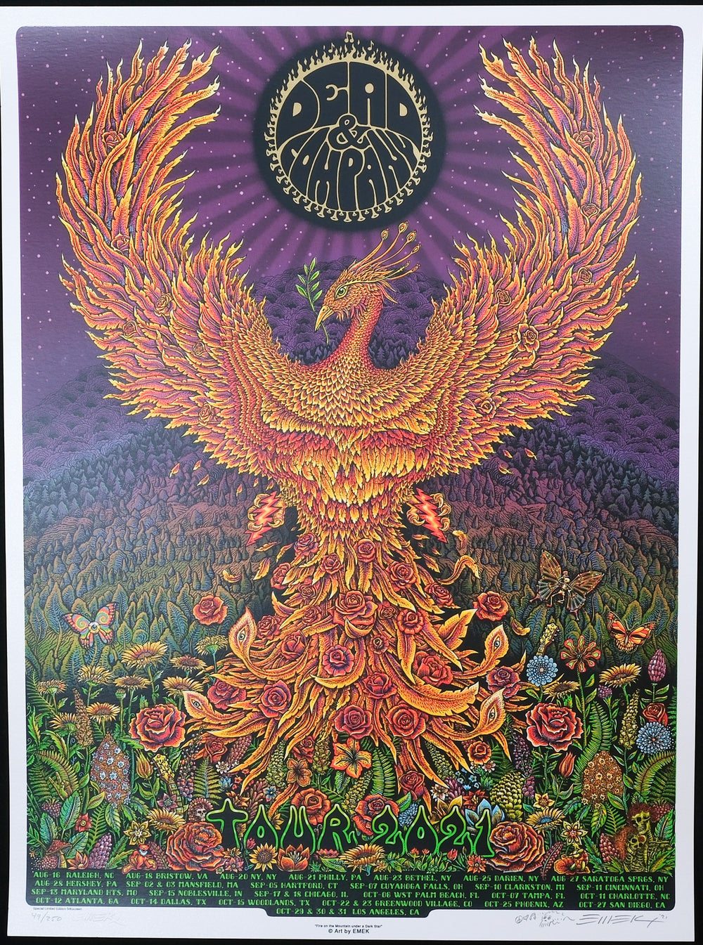 emek dead and company poster with pheonix and purple background