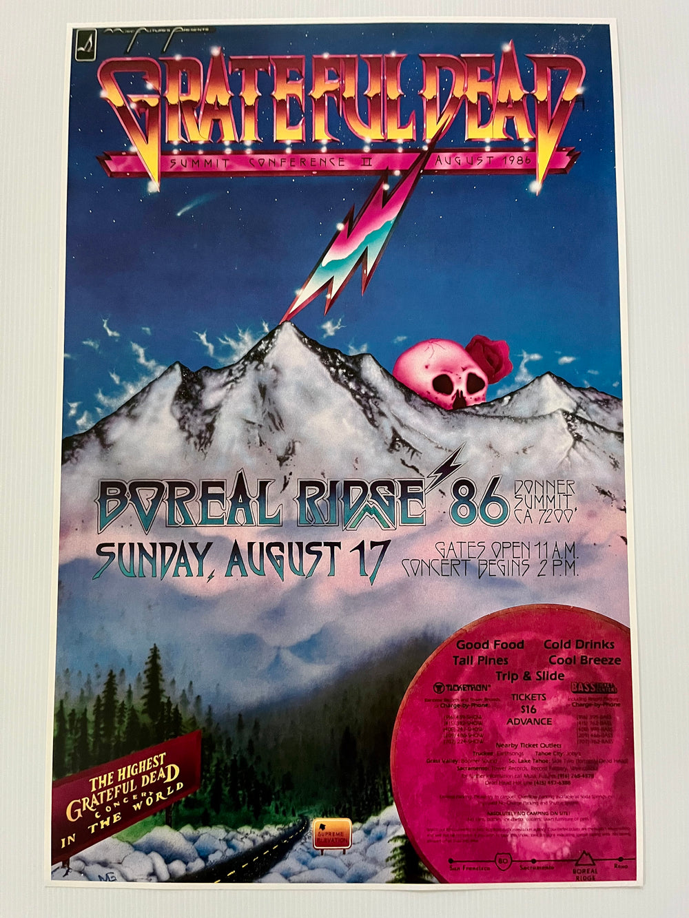 Grateful Dead 1986 Boreal Ridge Summit Conference II Original Concert Poster
