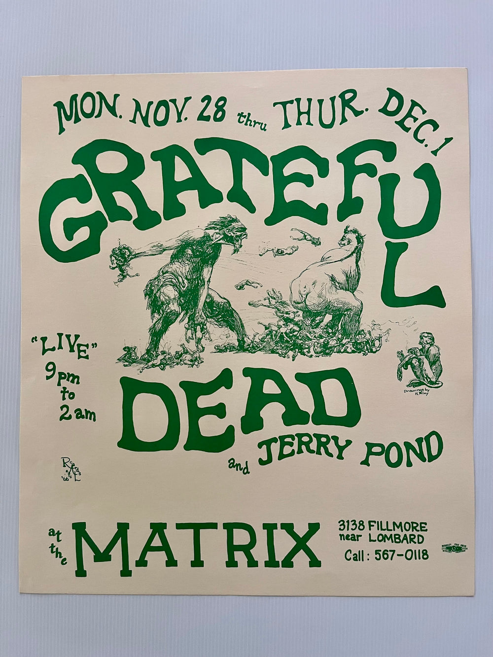 Grateful Dead 1966 Matrix Jerry Pond Concert Poster Reproductio