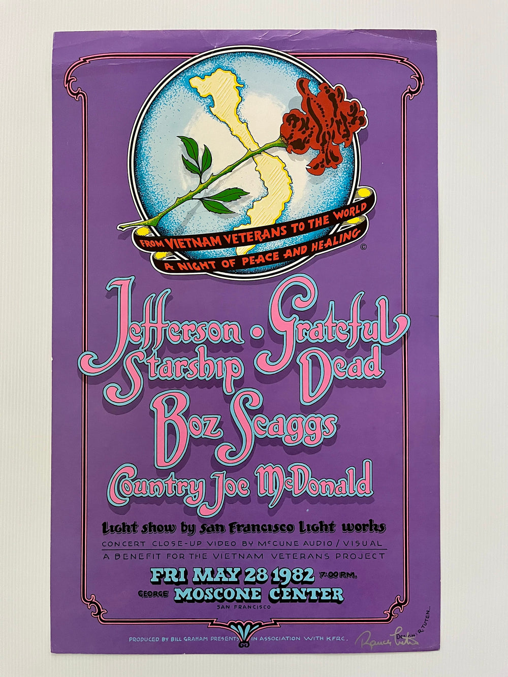 Grateful Dead Jefferson Starship 1982 Vietnam Veterans Benefit Poster Signed Randy Tuten
