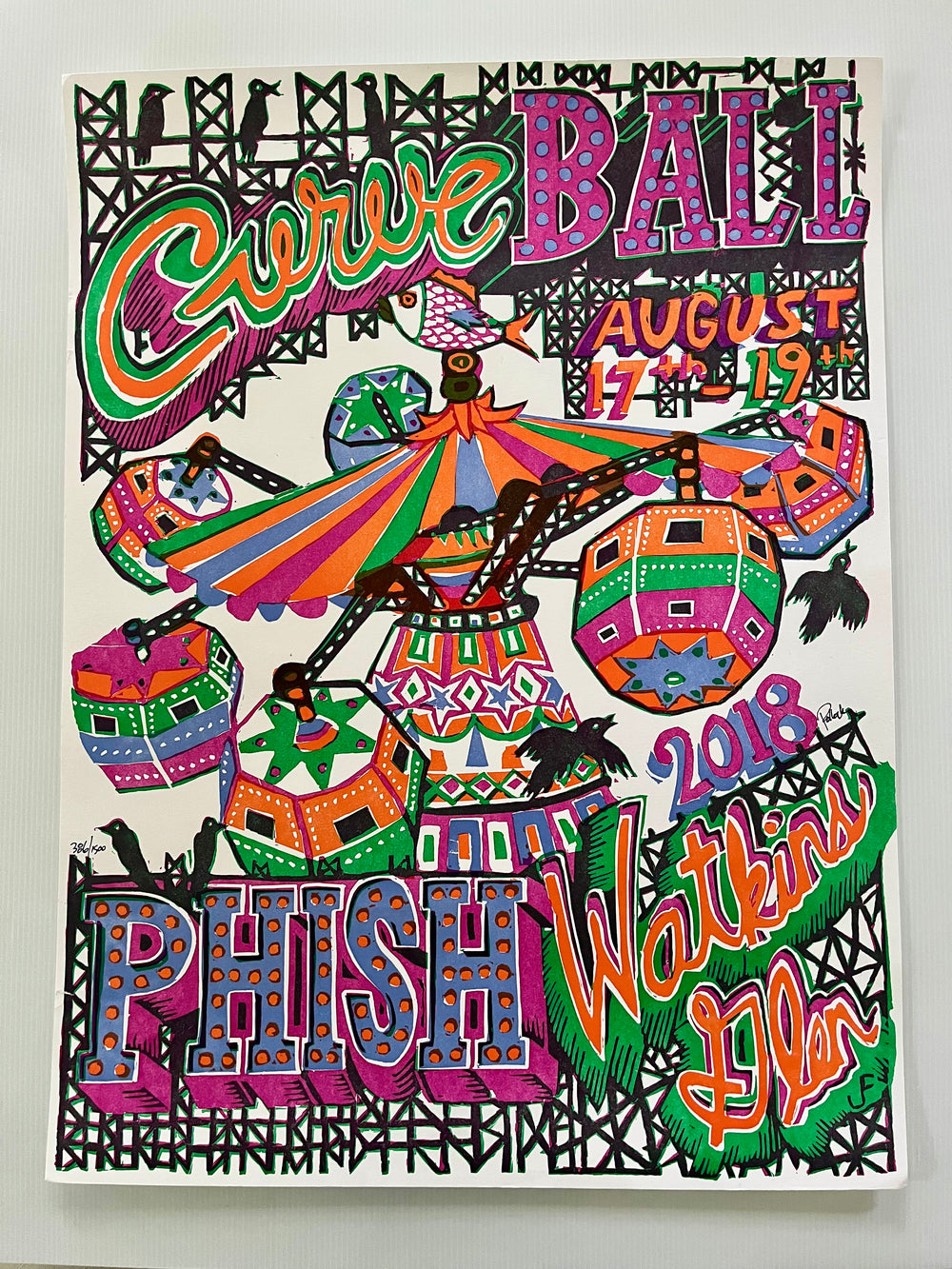 Phish Curveball 2018 Watkins Glen Jim Pollock Signed Numbered 386/1500 Concert Poster
