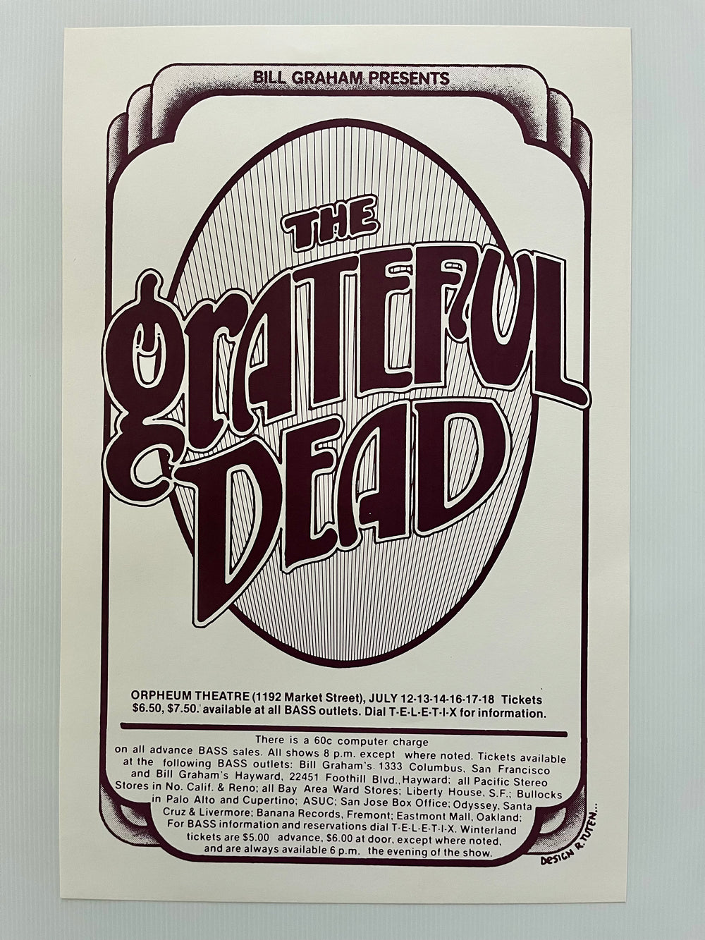 Grateful Dead 1976 Orpheum Theatre Original 1st Print Poster Randy Tuten