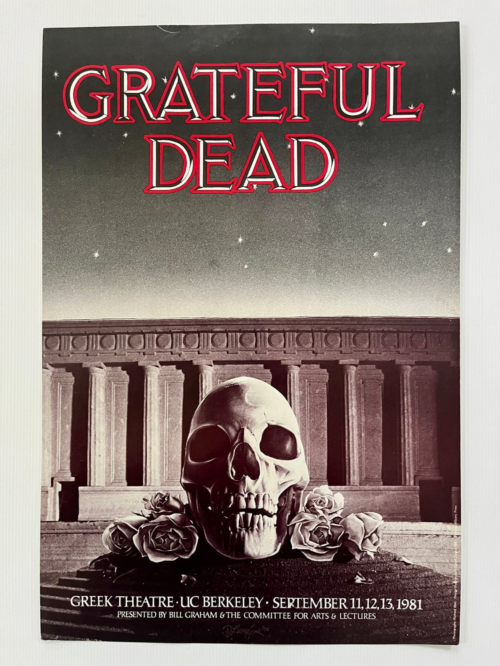 Grateful Dead 1981 Greek Theatre Berkeley Original Daniel Ziegler Skull Roses Concert Poster