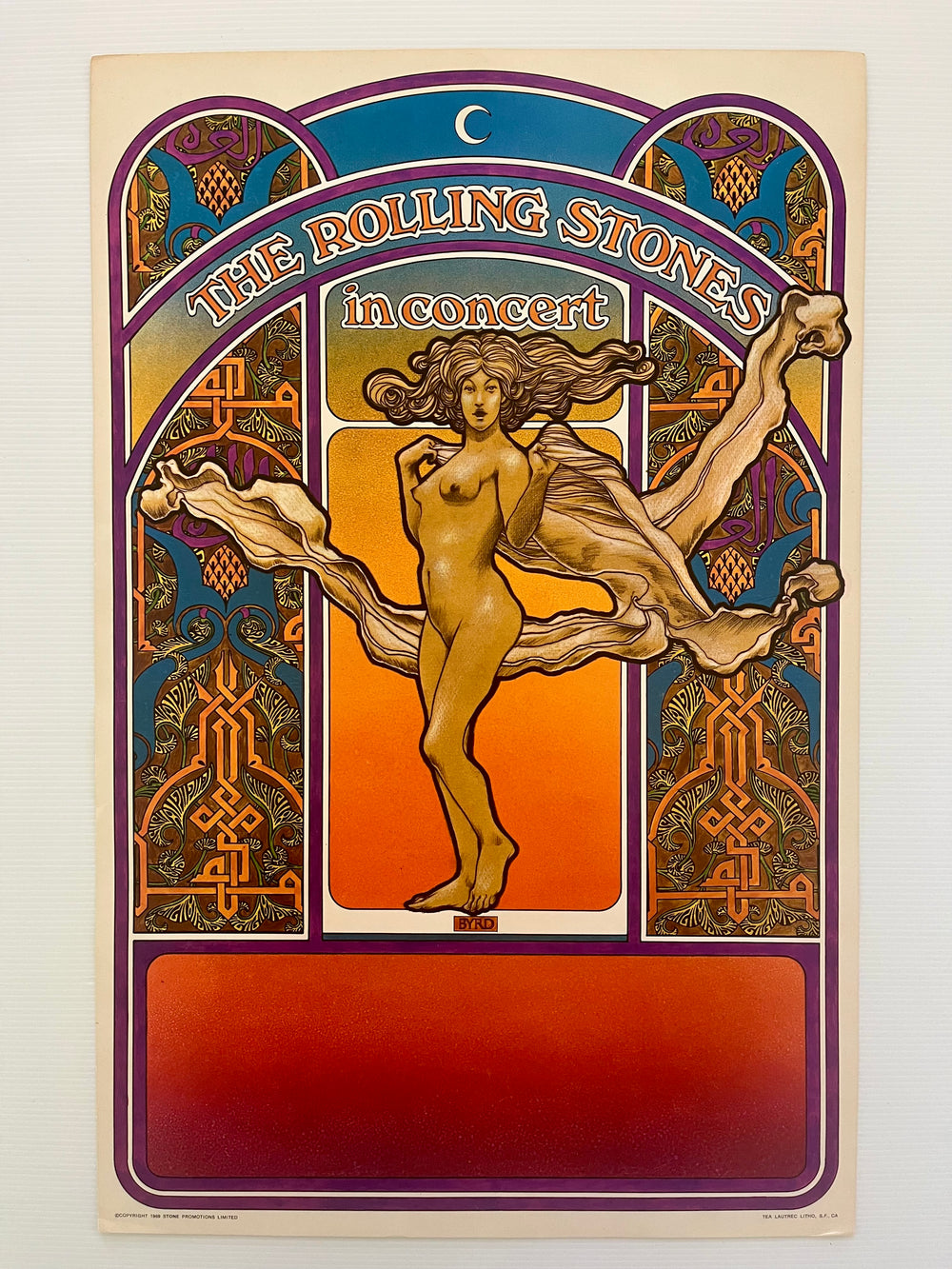 1969 Rolling Stones In Concert David Byrd Original Tour Blank Poster Tea Lautrec
