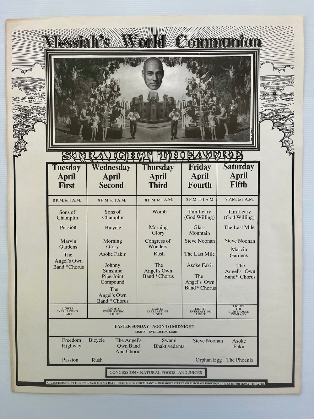 1969 Messiah’s World Communion Straight Theatre Tim Leary Sons of Champlin Original Poster