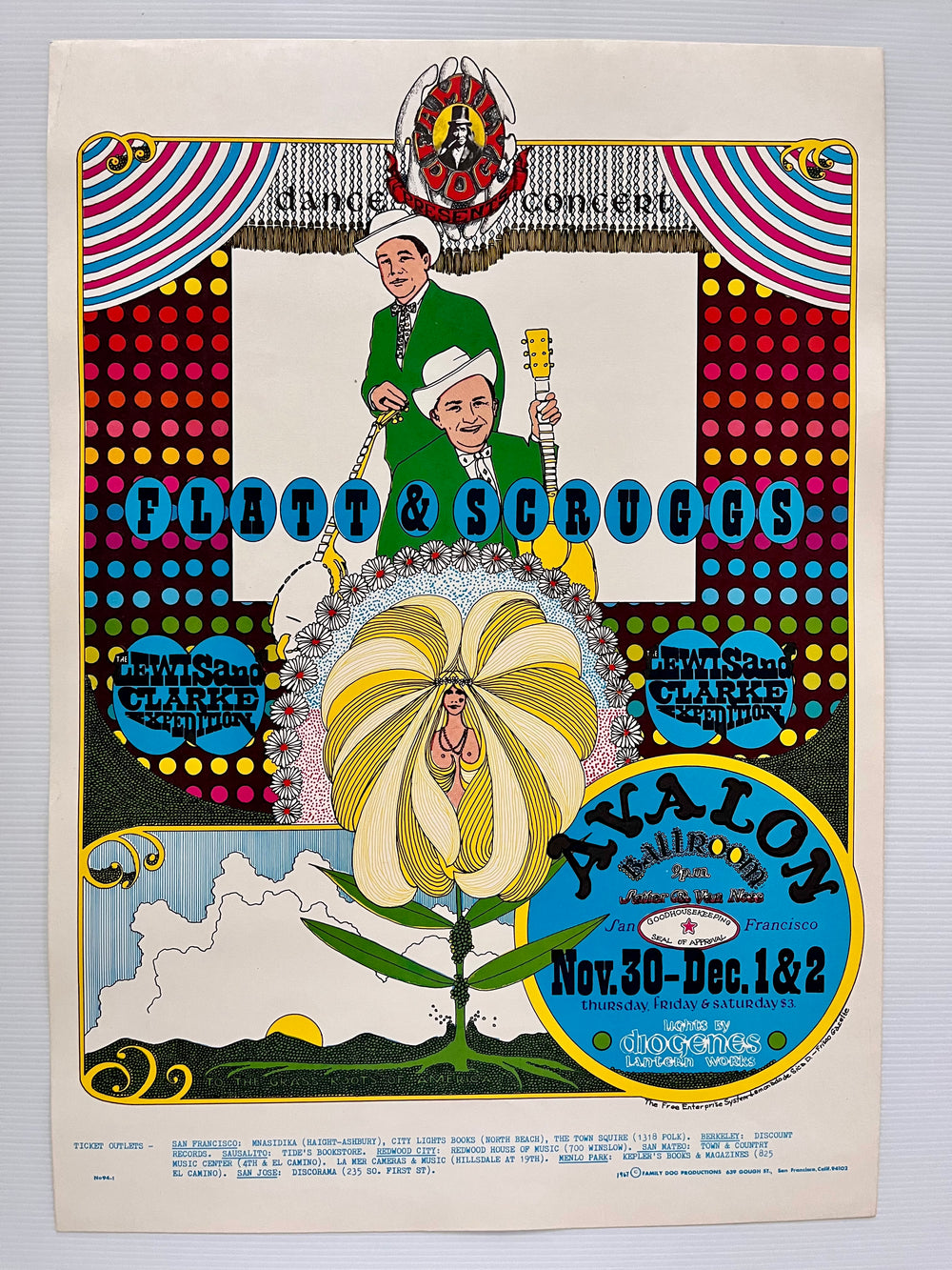 Flatt & Scruggs 1967 Original FD-94-1 Avalon Ballroom Family Dog Concert Poster