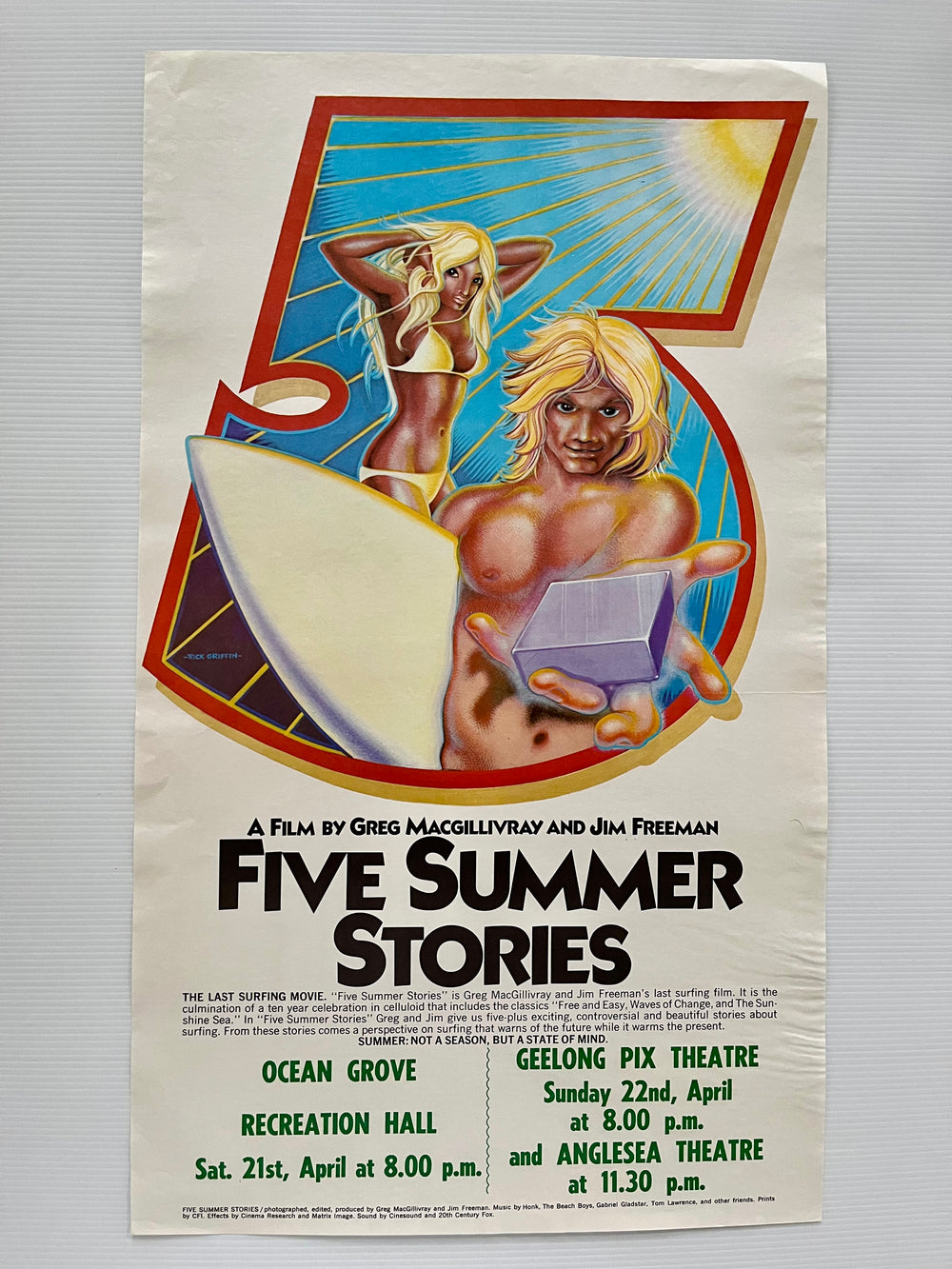 Rick Griffin Five Summer Stories 1972 Original Australian Surf Movie Poster Rare