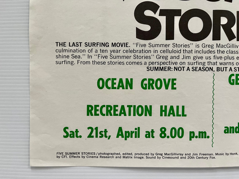 Rick Griffin Five Summer Stories 1972 Original Australian Surf Movie Poster Rare