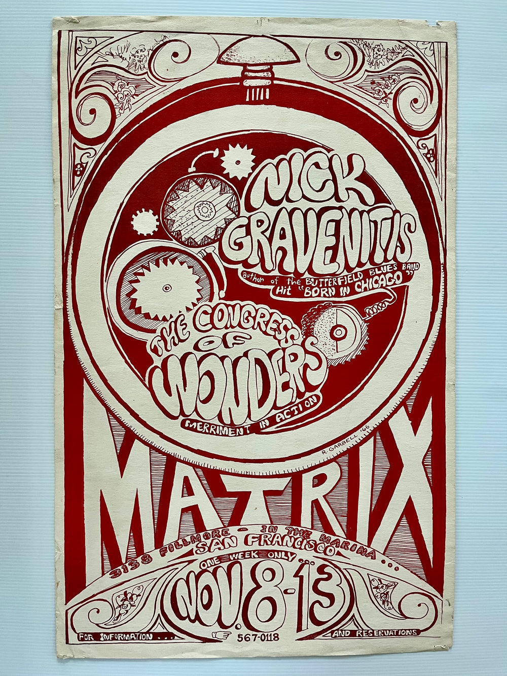1966 Nick Gravenites Congress of Wonders Matrix SF Original 1st Print Poster Ruth Garbell