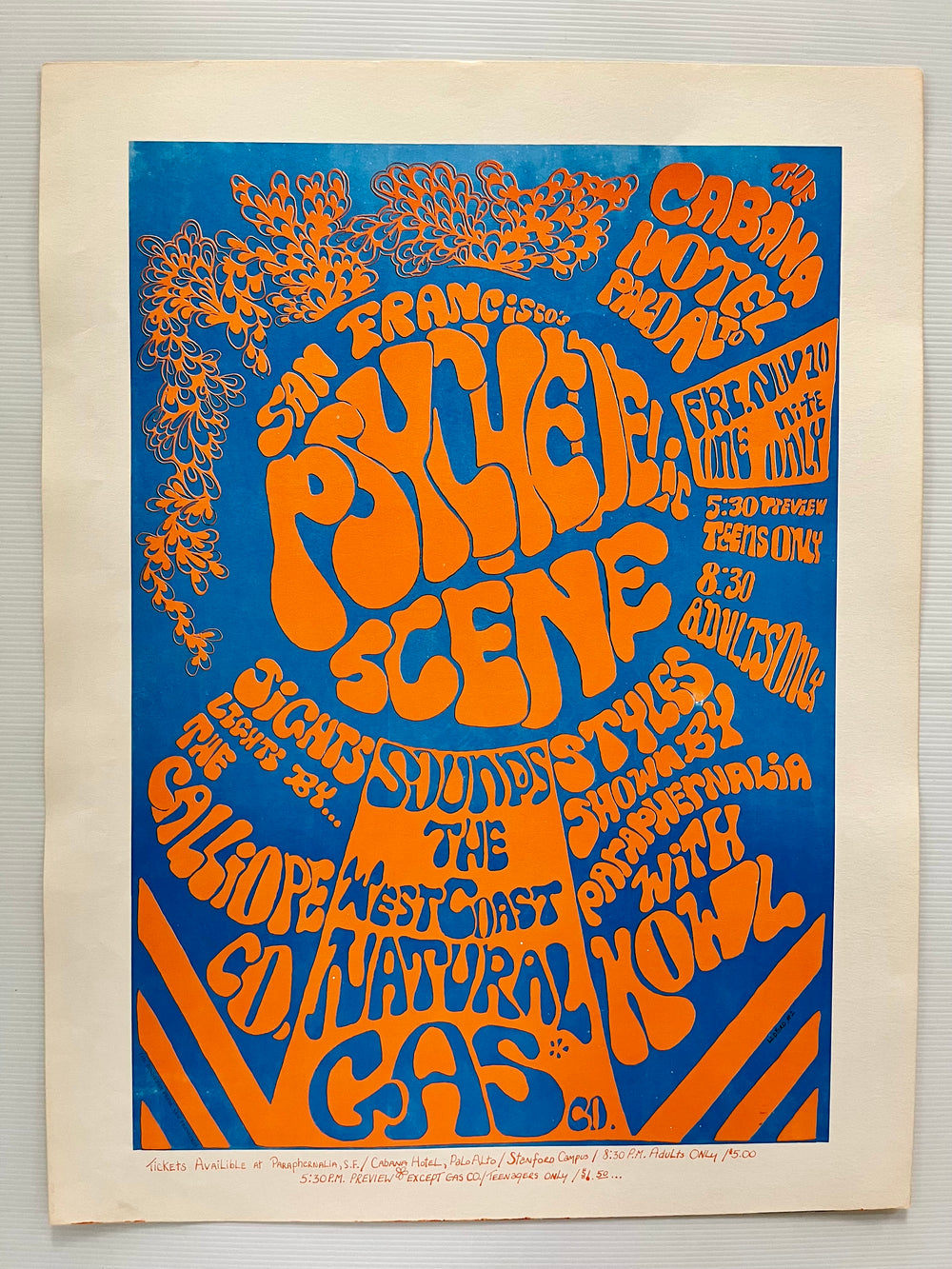 1967 Cabana Hotel Palo Alto Psychedelic Concert Poster West Coast Natural Gas HOWL