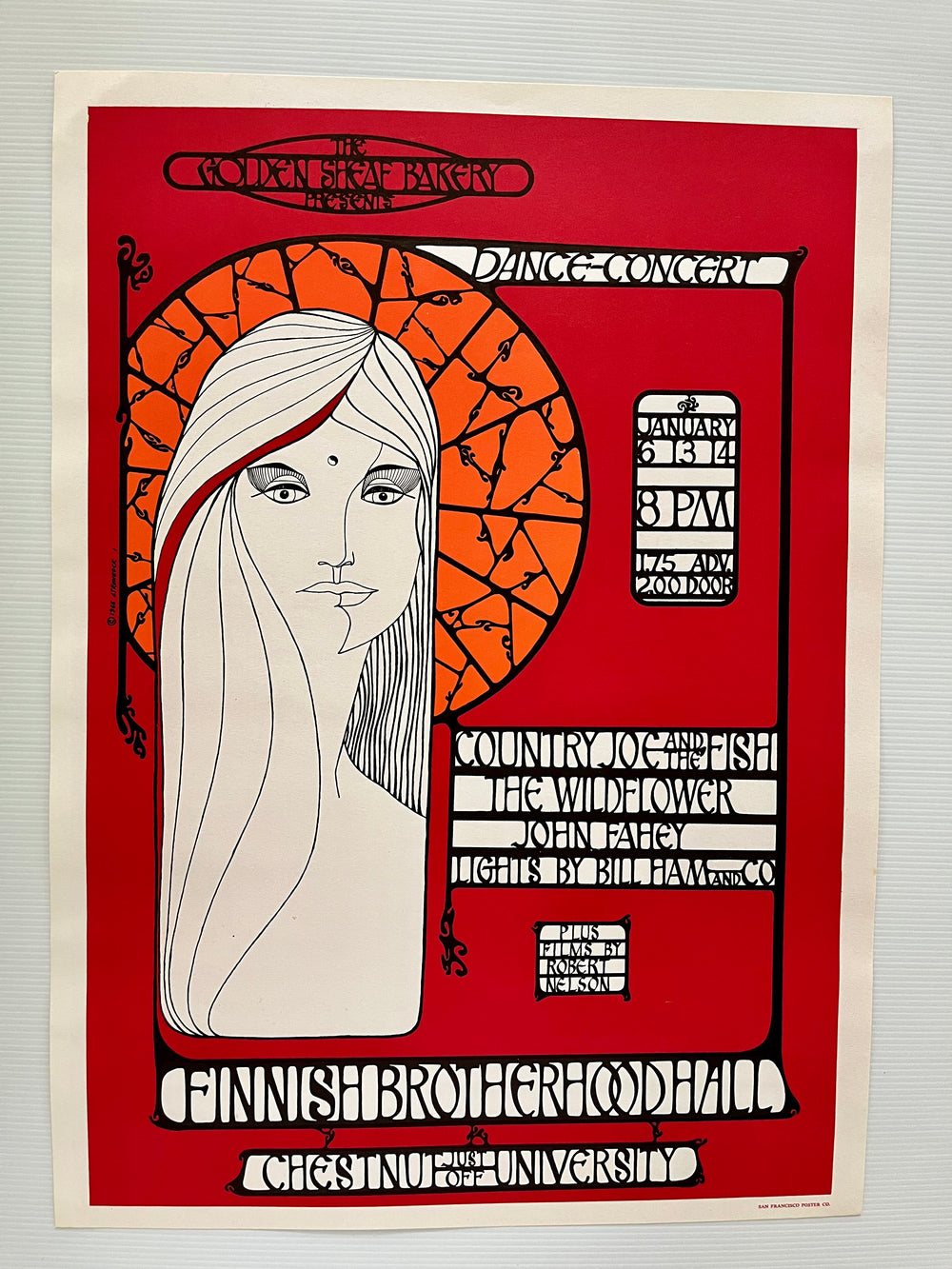 Country Joe & The Fish John Fahey 1967 Finnish Brotherhood Hall Poster AOR 2.270