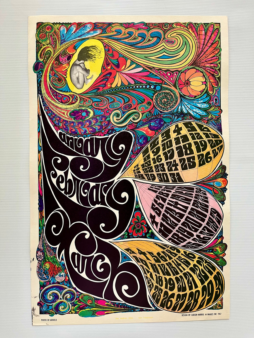 Carson-Morris 1967 Imagination Psychedelic Calendar Poster Tea Lautrec Litho SF