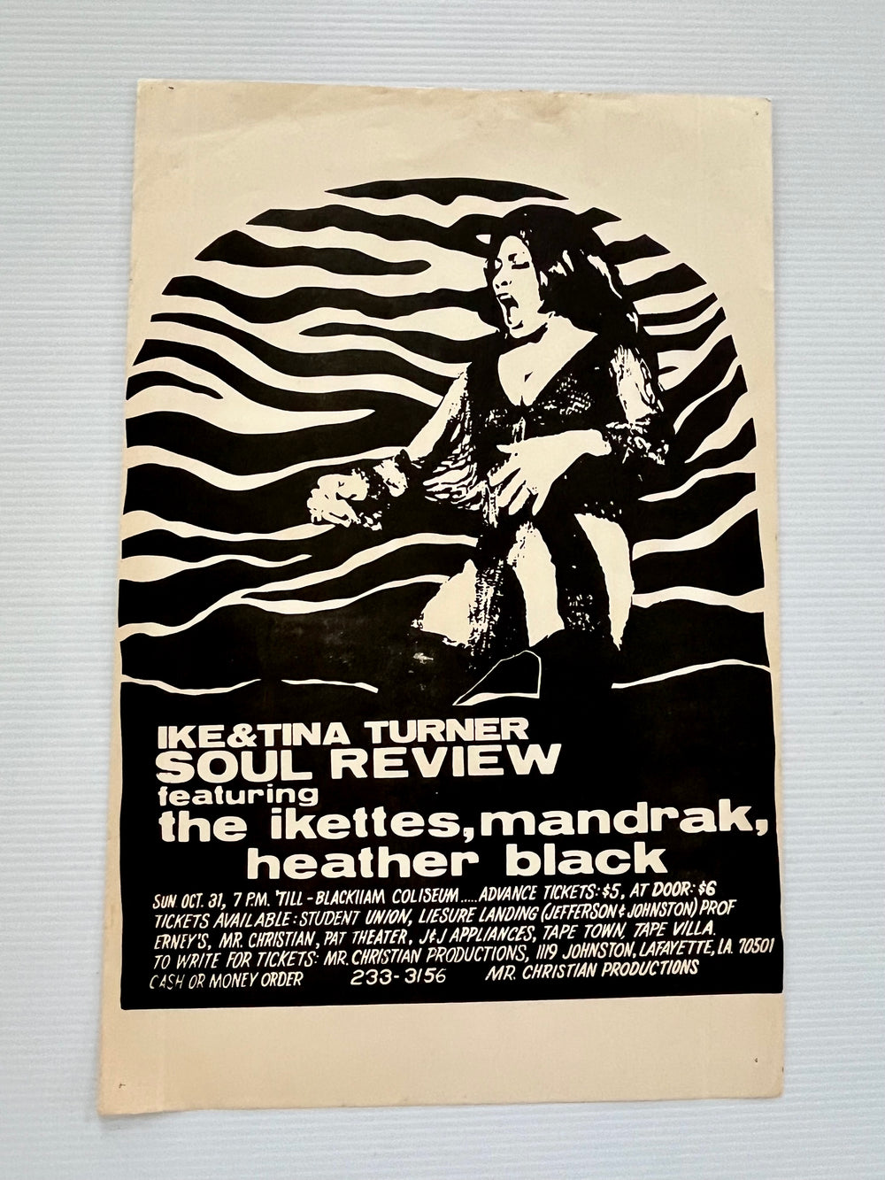 1971 Ike & Tina Turner Soul Revue Blackham Coliseum Lafayette LA Halloween Poster