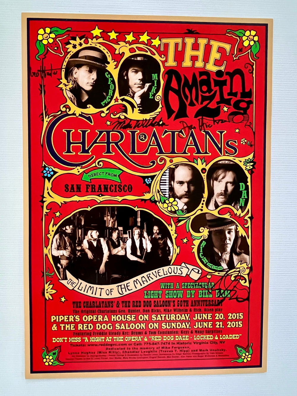 2015 Charlatans Red Dog Saloon 50th Anniversary Poster Signed Dan Hicks George Hunter Mike Wilhelm Richard Olsen