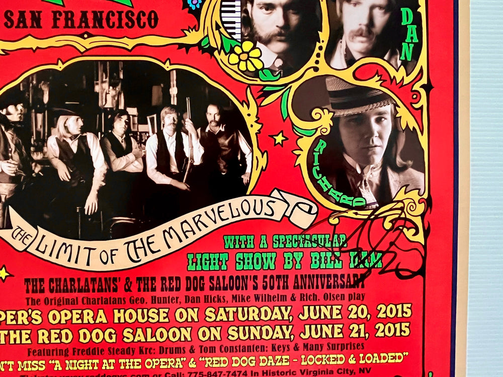 2015 Charlatans Red Dog Saloon 50th Anniversary Poster Signed Dan Hicks George Hunter Mike Wilhelm Richard Olsen