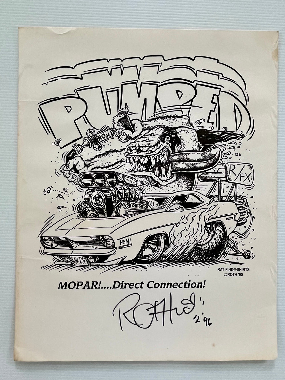 Ed Big Daddy Roth Signed Rat Fink MOPAR Direct Connection 1990 Hot Rod Print