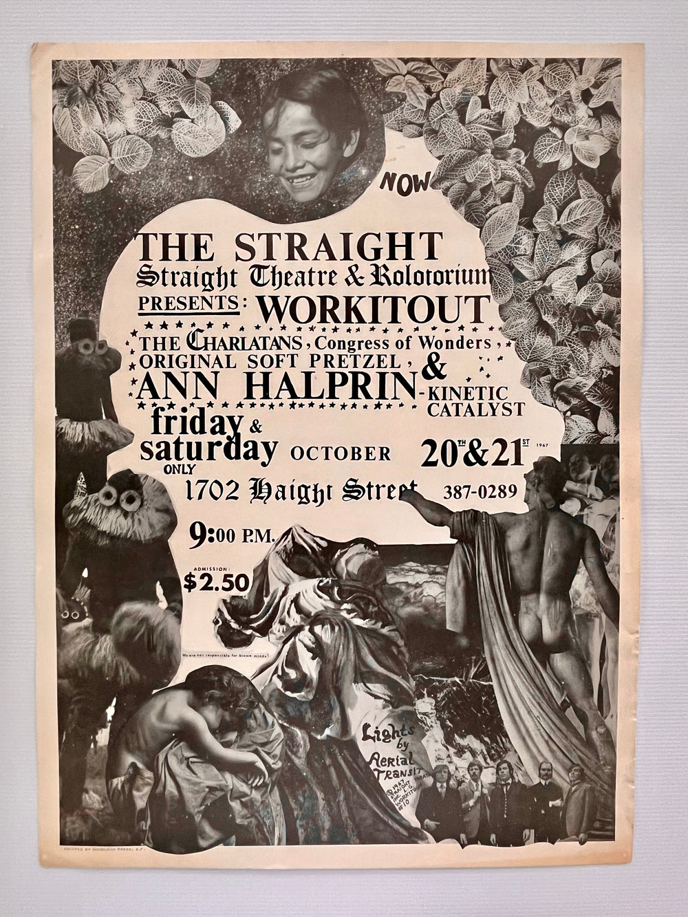 Original 1967 Charlatans Straight Theater Workitout Concert Poster Ann Halprin San Francisco