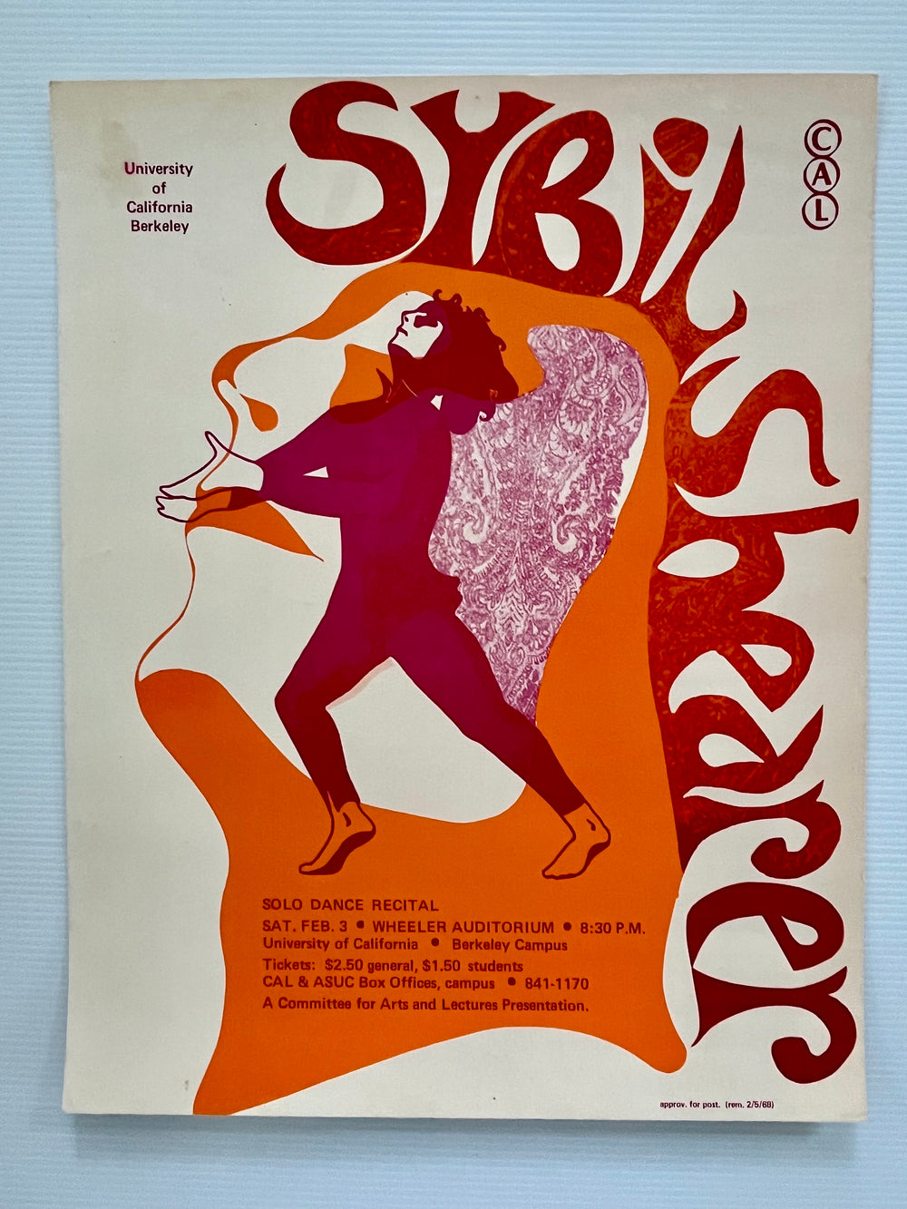Original 1968 Sybil Shearer Berkeley Dance Poster Wheeler Auditorium UC California