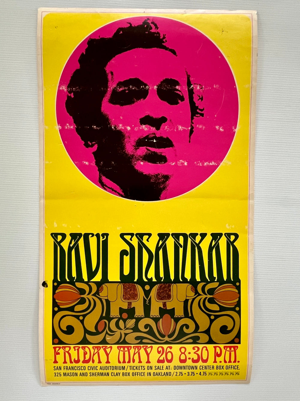 Original 1967 Ravi Shankar Concert Poster San Francisco Civic Auditorium Tom Wilkes